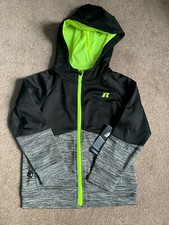 NWT Boy's Russell Tech Fleece Full Zip Hoodie, Black/Gray - Size XS 4-5 