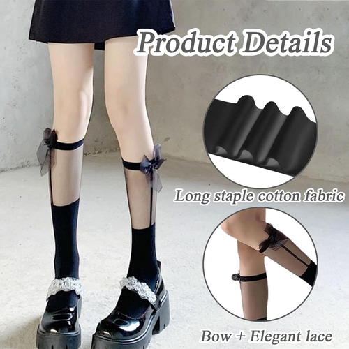 2 Paar Kniestrümpfe Damen Weiß Spitze Kniestrümpfe Rüschen Kniestrümpfe Lolita-S - Bild 4 von 7