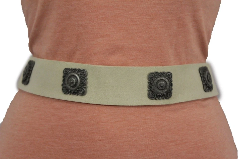 Mujeres Metal Dije Moda Cintura Cadera Cinturón Beige Imitación Gamuza Cuero Cintura M L Foto 2 de 4