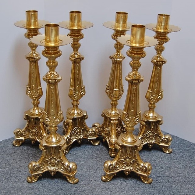 6 TRADITIONAL BRASS ALTAR CANDLESTICKS 24" 200 CHURCH eBay