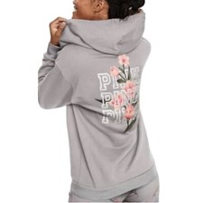 Victoria's Secret PINK Y2K Heathered Gray Full Zip Flower HOODED SWEATSHIRT S
