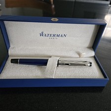 Waterman Expert Deluxe Fountain Pen/Metal & Blue Lacquer /Medium Nib/Gift Box