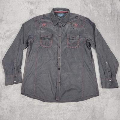 Roar Fathoms II Shirt Mens 2XL Gray Western Embroidered Long Sleeve Button Up