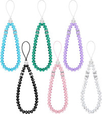 6 Pieces Cell Phone Lanyard Strap Beaded Cell Phone Crystal Charm Bling Wristlet