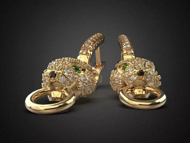 Panther Drop Earring 2Ct Round Lab Created Diamond 14k Yellow Gold Plated Silver - Image 3 of 3