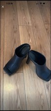 Women  s Black Solid Open Toe Mule Heels with Block Heel, Open Back
