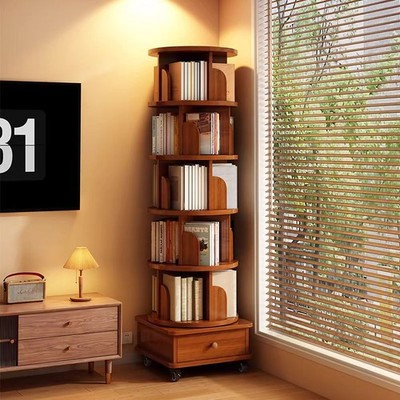 (UPGRADED) Rotating Bookshelf, 360 Display Corner Bookshelf for Small Space, 6 T