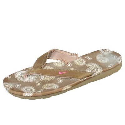 Nike Celso Women Sandal Size 7 Casual Beach Flip Flop Brown Paisley Leather