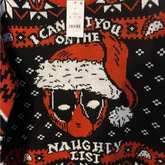 Marvel Deadpool Lista Traviesa Navidad Vacaciones Feo Suéter Nuevo con Etiquetas Adulto Talla S Pequeño Foto 2 de 4