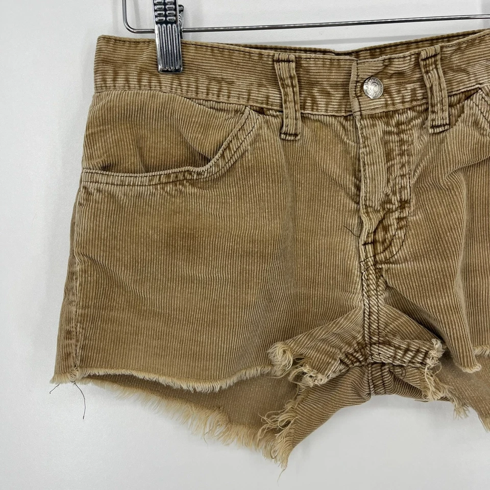 Pantalones Cortos Levi's for Gals Pana Corte Para Mujer Talla 27 Marrón De Colección Años 70 EE. UU. Grande E Foto 3 de 4