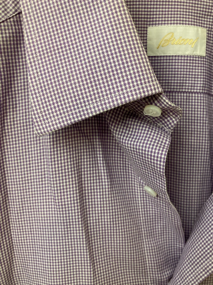 VGUC BRIONI Dress Shirt Purple/White 16.5/42 - Image 4 of 4