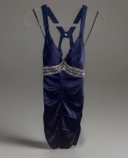 B. Darlin Y2K Cocktail Dress Satin Rhinestones Navy Blue Size 3/4 4 NWT