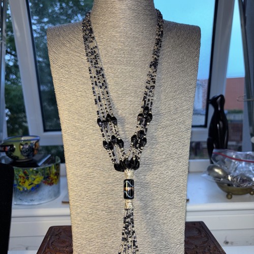 Black Long Boho Beaded Tassel Braided Necklace - Picture 5 of 12