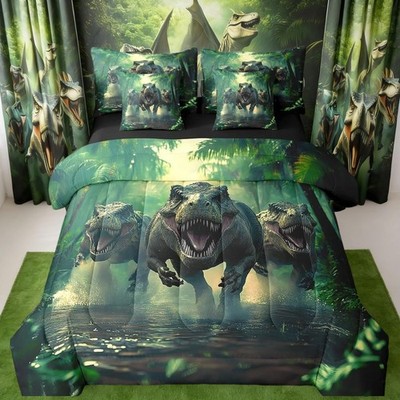 Feelyou Cartoon Dinosaur 7 Piece Full Bed Set Comforter 3D Dino Print Soft