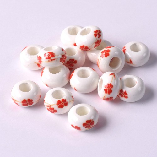 Flower Patterns 10pcs 15mm Rondelle Ceramic Porcelain Loose Charm Big Hole Beads - Picture 9 of 62
