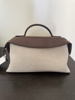 Zara Canvas And Brown Leather Top Handle/crossbody Bag