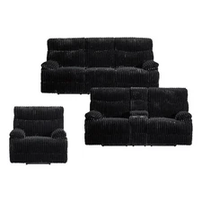 Merrick 3PC Living Room Set in Masis Black Sofa Loveseat and Recliner