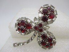 VTG Signed Hobe 1965 Red & Clear Rhinestone Baguette Brooch Pin