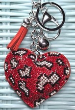 Leopard Heart - Bling Crystal - Bag Charm Chain - Keychain Key Ring Car Tassel
