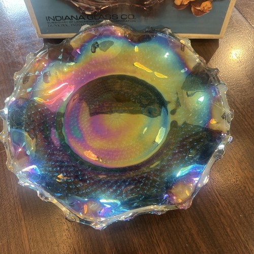 Carnival Indiana Glass Co. Iridescent Blue Purple 2908 Hostess Plate In Box MINT