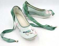 Hanfu Shoes Women's Retro Embroidered Flat Shoes Chinese Style Green 38 7.5-8