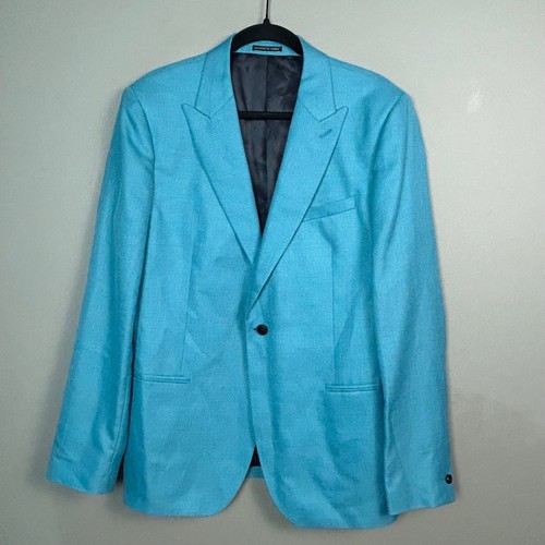 Reiss, Reiss Mellow B Blazer Size 42 teal slim fit Hopsack wool silk summer wedding