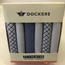 DOCKERS Handkerchiefs 100 Cotton 6-Piece Set Blue White Patterns Suit Pockets
