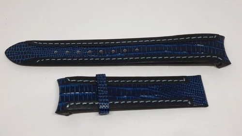 NOS Breil Tribe Leather Dark Blue Lizard Watch Strap 19mm, No Buckle