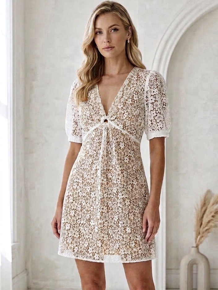 Michael Kors Womens White Lace Keyhole Dress Size 12 Coquette Summer Chic $195