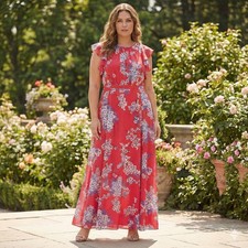 Tommy Hilfiger Women Dress Red Floral Maxi Feminine Boho Resortwear Church Sz14