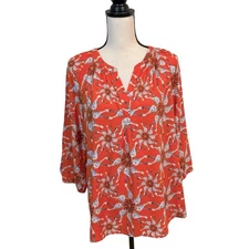 Crown & Ivy Orange and White Flowy Rayon Giraffe Top Size Large