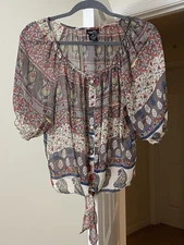 rue21 Top Artsy Mocha Brown Floral Vintage y2k Peasant Bohemian Women's Medium