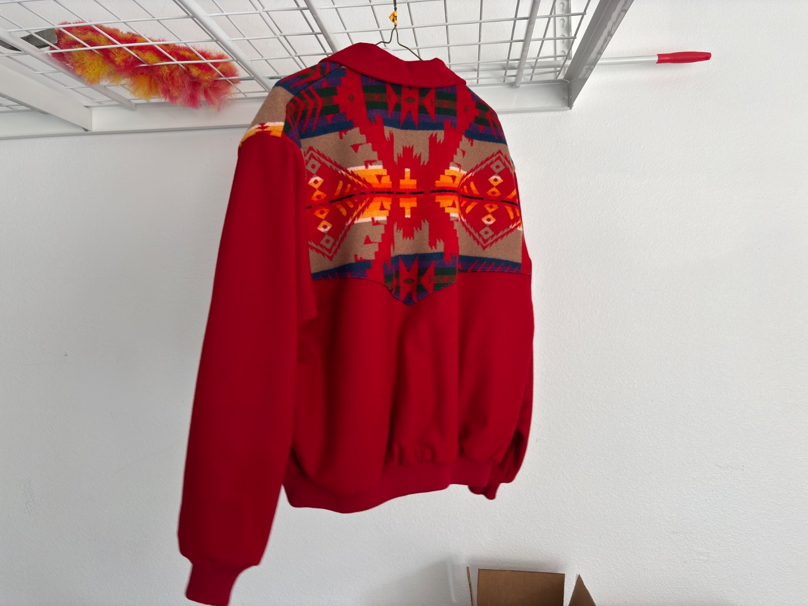 red Pendleton wool bomber jacket with a southwest… - image 2