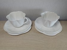 Vintage Shelley England, Dainty White Tea Set Cups, Saucers & Plates, Two Trios.