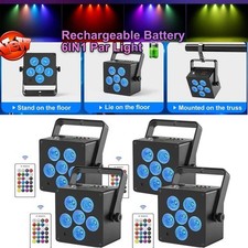 4X BATTERY LED PAR 6in1 Rechargeable RGBWA UV DMX DJ Stage Wash Lightwith Remote