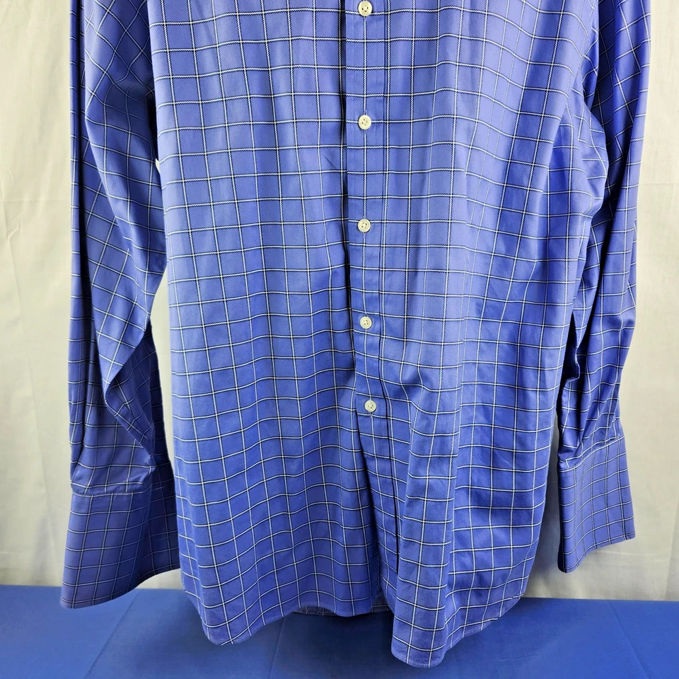 T.M. Lewin 2-Fold Cotton Blue Windowpane Luxury Regular Fit Dress Shirt 2X-18-36 - Image 3 of 4