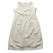 Liz Claiborne Sheath Dress Womens 14 Cream Lined Gold Chain Link Detail Side Zip
