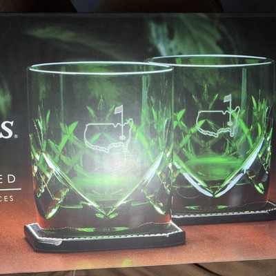 2026 Masters Augusta National etched crystal green  Glasses Set of 2.NEW IN BOX