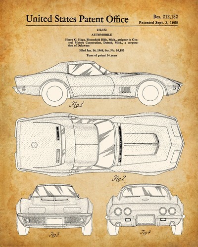 Corvette Patent Prints Set of 4 – 8x10 Unframed Posters for Man Cave Car Lovers - Picture 5 of 7