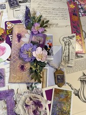 Vintage Junk Journal Ephemera Kit Antique Book Pages Purple