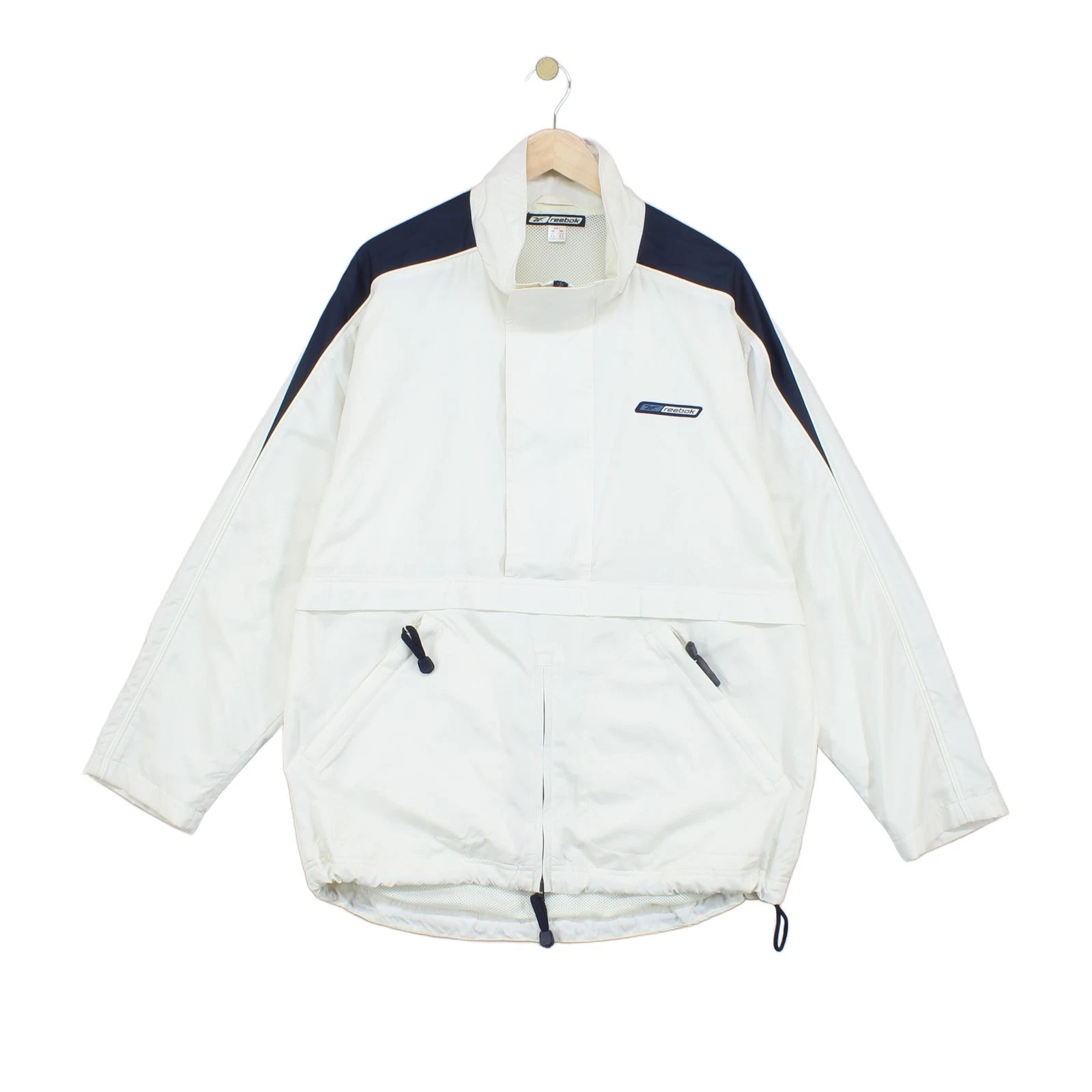 Vintage Reebok Windbreaker Jacket Mens Size L Cream 1/4 Zip Retro