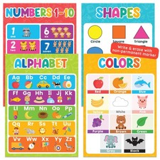 Educational Posters for Toddlers 1-3, 17x24in, 250gsm Waterproof - 4 Pack
