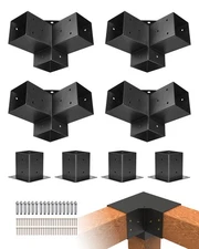 VEVOR 4x4" Pergola Bracket Kit Inner 3.5x3.5 3-Way Corner Bracket DIY Post 4 Pcs
