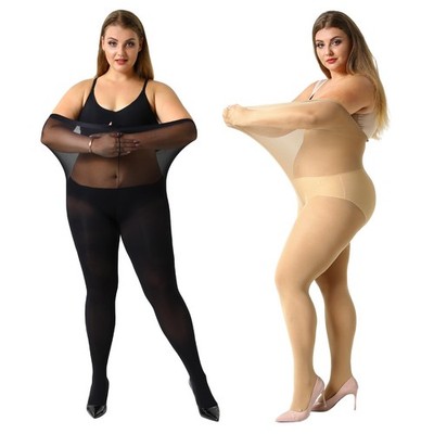 MANZI Women's 2 Pairs Plus X-Large, 1 Pair Black, 1 Suntan(70den Opaque) 