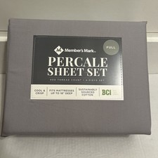 Member's Mark Full Size 400 TC Percale Cotton Sheet Set Soft Silver Gray 