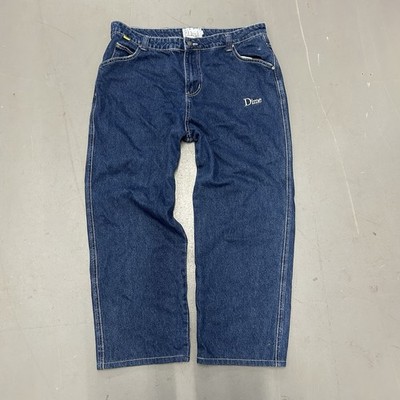 Dime Jeans Herren Extra Large Blau Baggy Skate Bestickt Indigo Denim Dark Wash