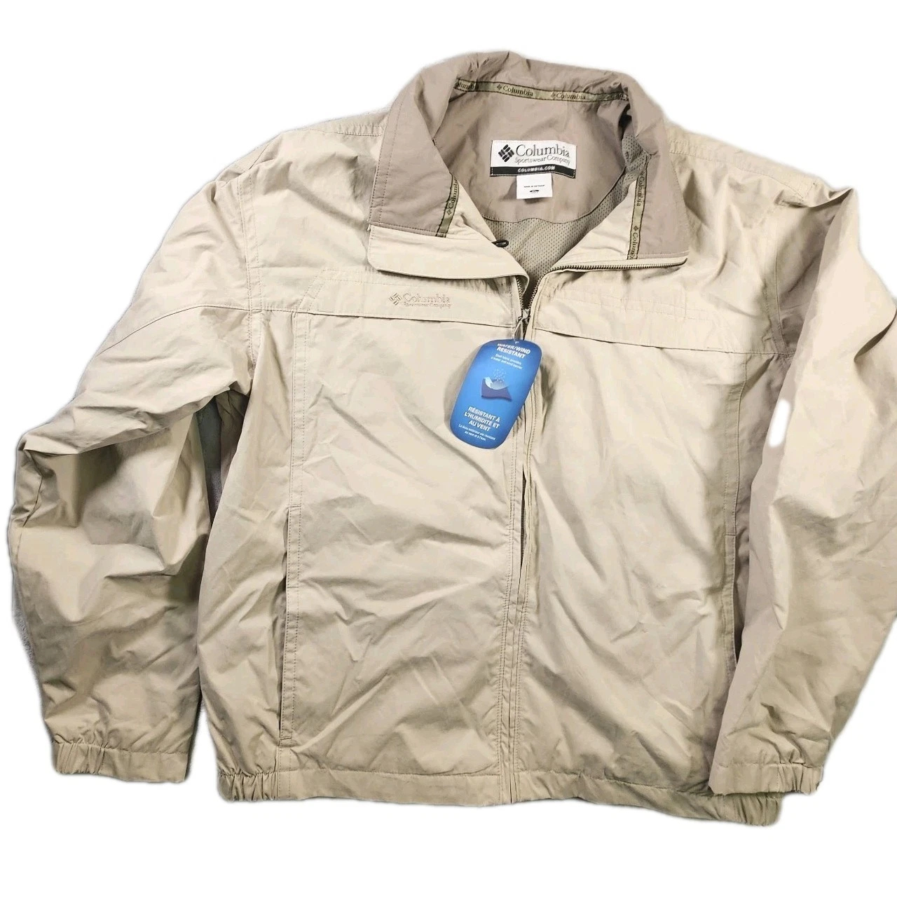 Columbia Northway Jacket Mens XL Fossil Tan Lightweight Windbreaker Flaw