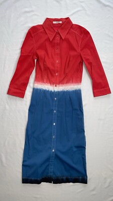 Prada Vintage Spring 2004 Red Blue Tie Dye Shirt Dress 40 IT