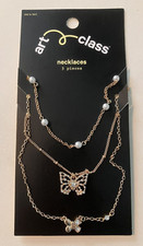 Women  s/Girls ' 3pk Faux Pearls/Small  Large Butterflye Necklace Set Art Class