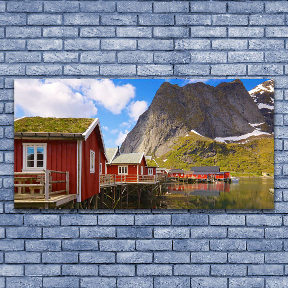 Tableau sous verre 140x70 cm paysage de montagne avec reflets de lac alpin